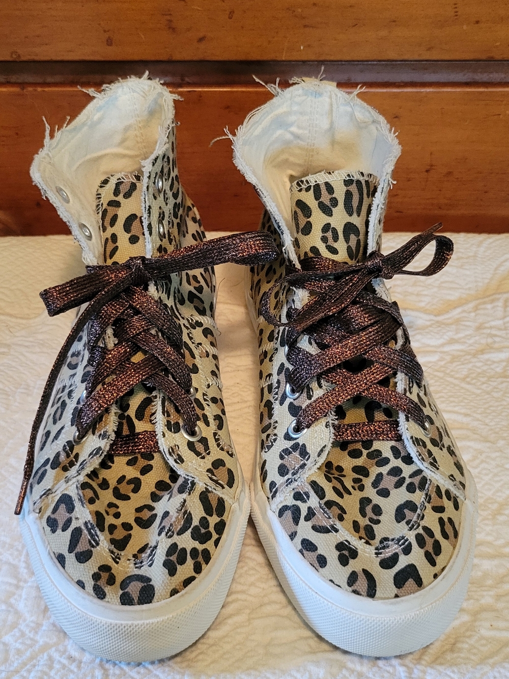 Leopard Print High-Top Sneakers with Metallic Laces